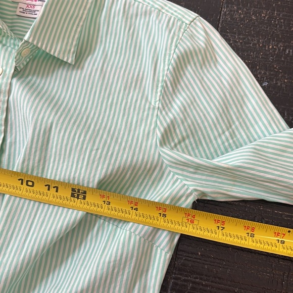 J. Crew Haberdashery Shirt Green White Striped Button Down Long Sleeves size XXS - Picture 8 of 9